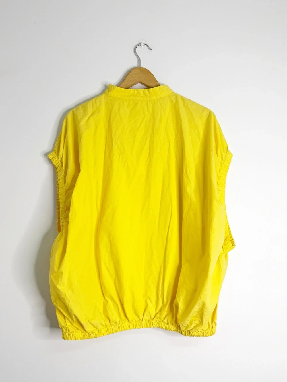 Frances Valentine 1X Yellow Cotton Popover Blouse Ruched Puff Sleeve Top